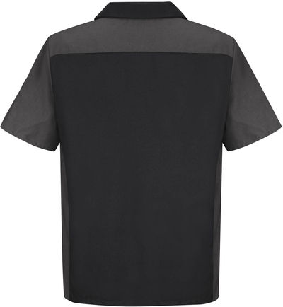 Am image of a Custom Red Kap Short Sleeve Woven Crew Shirt in Black/Charcoal!