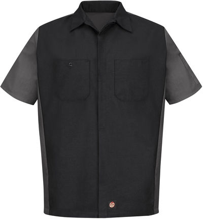 Am image of a Custom Red Kap Short Sleeve Woven Crew Shirt in Black/Charcoal!
