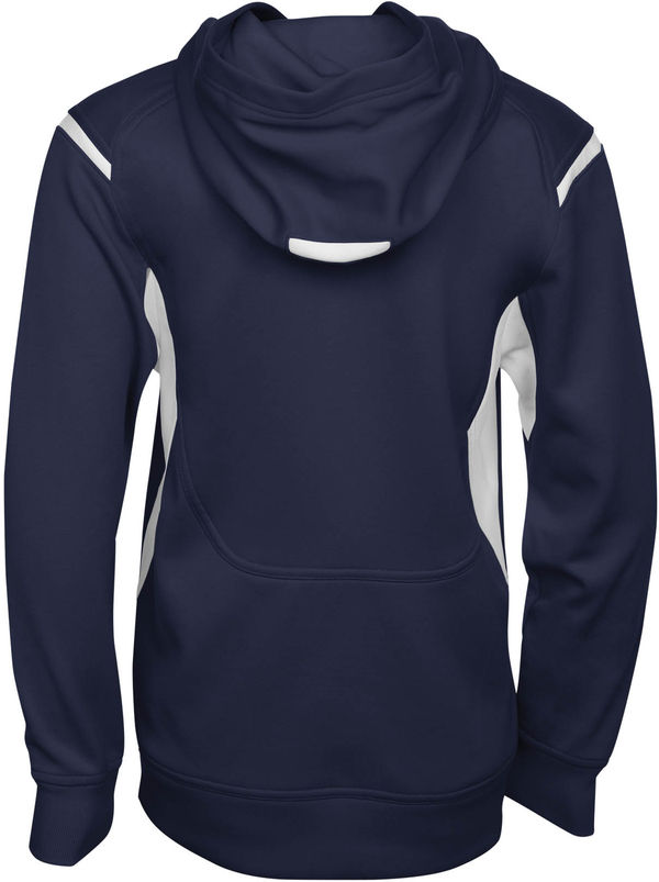 Am image of a Custom ATC Ptech Fleece Varcity Hooded Youth Sweatshirt in True Navy/White!