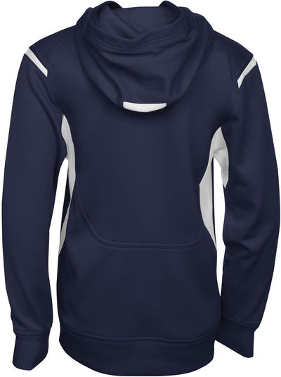 Am image of a Custom ATC Ptech Fleece Varcity Hooded Youth Sweatshirt in True Navy/White!