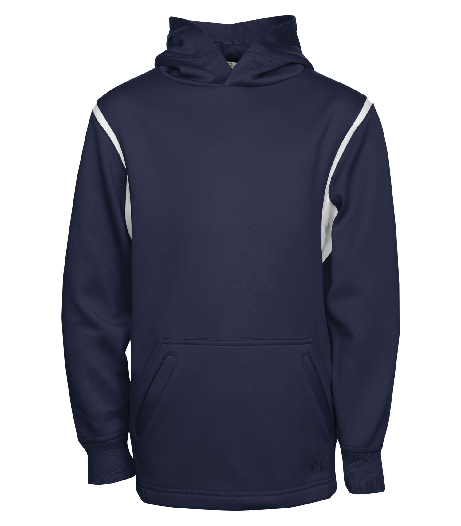 ATC Ptech Fleece Varcity Hooded Youth Sweatshirt in True Navy/White
