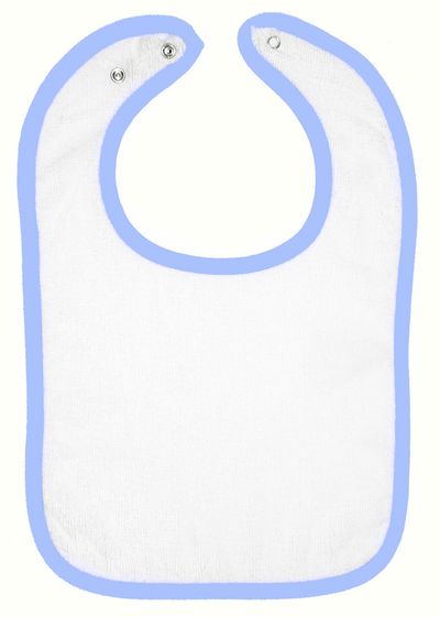 Am image of a Custom Rabbit Skins Terry Snap Bib in White/ Lt Blue!