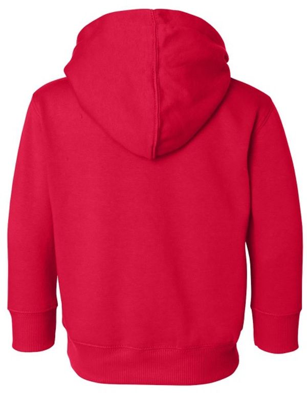 Am image of a Custom Rabbit Skins Toddler Pullover Fleece Hoodie in Red!