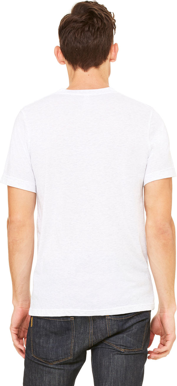 Am image of a Custom Bella and Canvas Unisex Triblend V Neck T Shirt in Wht Flck Triblnd!