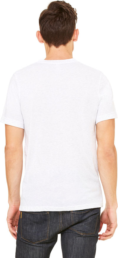 Am image of a Custom Bella and Canvas Unisex Triblend V Neck T Shirt in Wht Flck Triblnd!