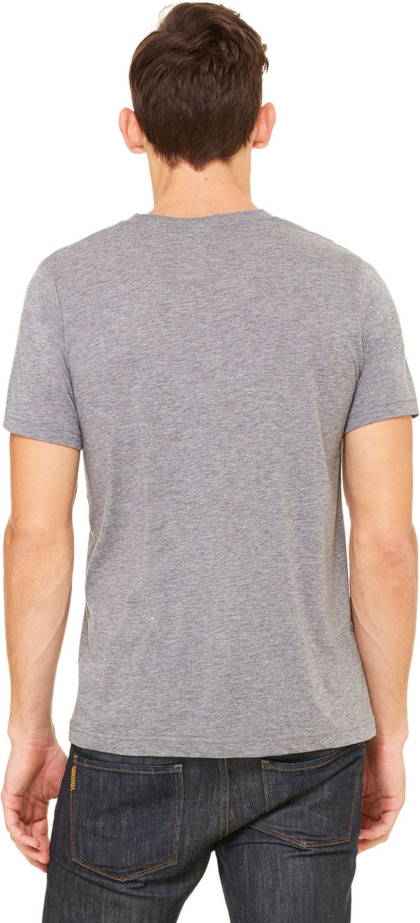 Am image of a Custom Bella and Canvas Unisex Triblend V Neck T Shirt in Grey Triblend!
