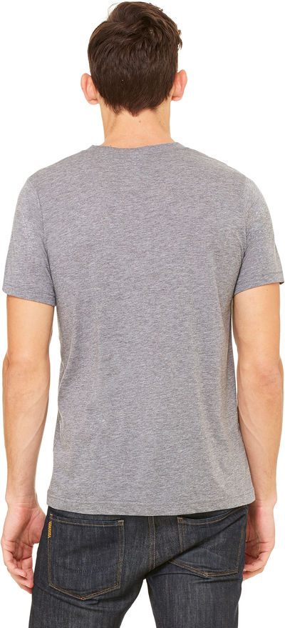 Am image of a Custom Bella and Canvas Unisex Triblend V Neck T Shirt in Grey Triblend!