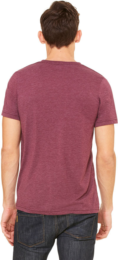 Am image of a Custom Bella and Canvas Unisex Triblend V Neck T Shirt in Maroon Triblend!