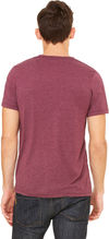 Am image of a Custom Bella and Canvas Unisex Triblend V Neck T Shirt in Maroon Triblend!