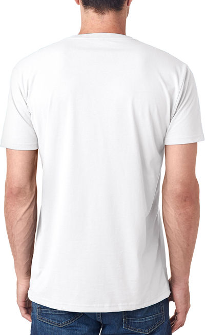 Am image of a Custom Next Level Men's Sueded V Neck T Shirt in White!