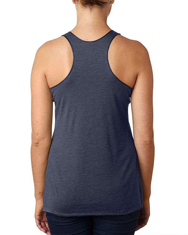 Am image of a Custom Next Level Ladies Tri Blend Racerback Tank in Indigo!