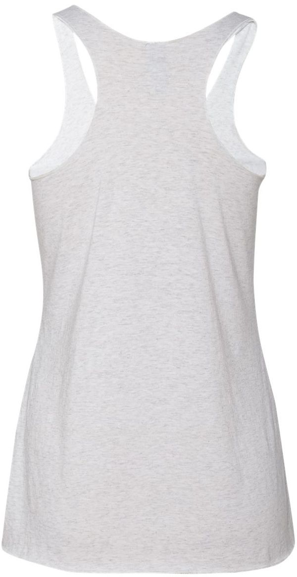 Am image of a Custom Next Level Ladies Tri Blend Racerback Tank in Heather White!