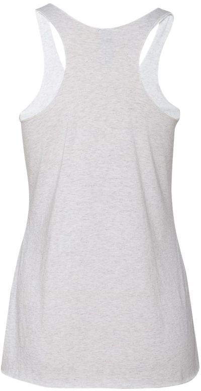 Am image of a Custom Next Level Ladies Tri Blend Racerback Tank in Heather White!