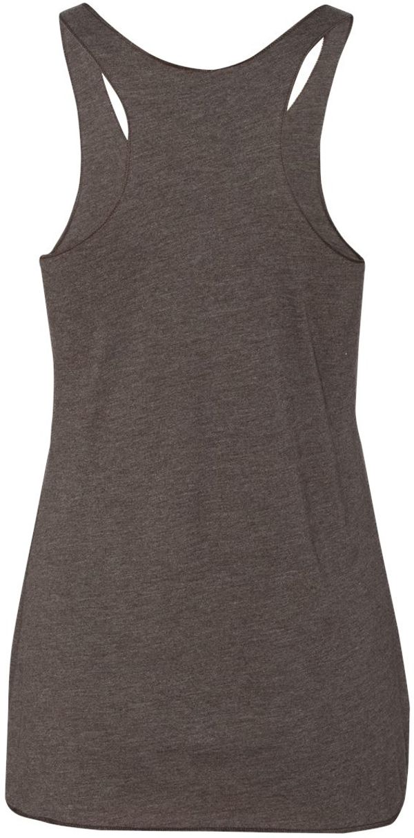 Am image of a Custom Next Level Ladies Tri Blend Racerback Tank in Macchiato!