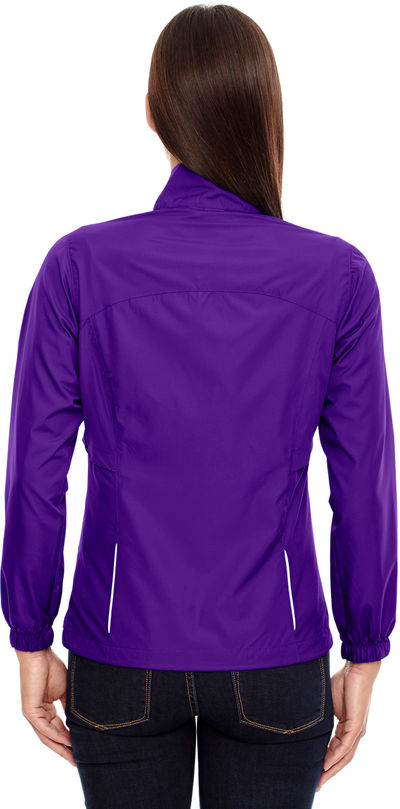 Am image of a Custom Core 365 Motivate Unlined Lightweight Ladies Jacket in Campus Purple!