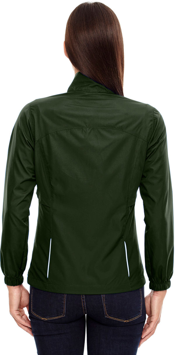 Am image of a Custom Core 365 Motivate Unlined Lightweight Ladies Jacket in Forest!