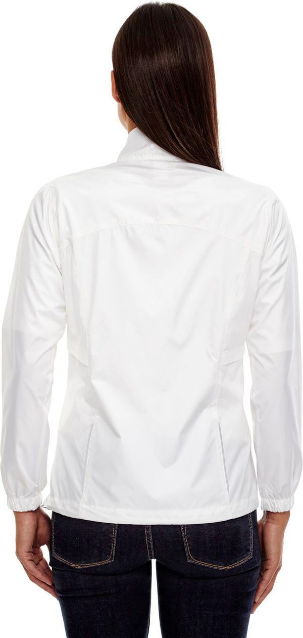 Am image of a Custom Core 365 Motivate Unlined Lightweight Ladies Jacket in White!