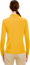 Am image of a Custom Core 365 Ladies' Pinnacle Performance Long Sleeve Pique Polo in Campus Gold 444!