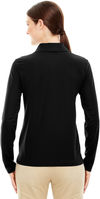 Am image of a Custom Core 365 Ladies' Pinnacle Performance Long Sleeve Pique Polo in Black 703!