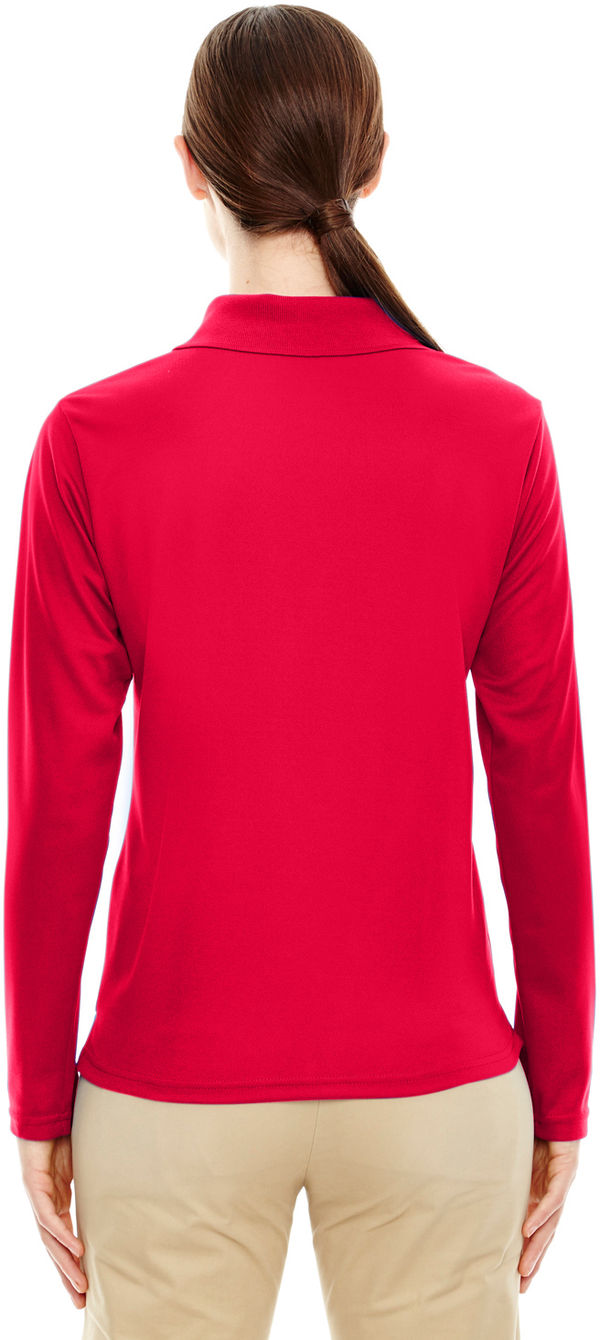 Am image of a Custom Core 365 Ladies' Pinnacle Performance Long Sleeve Pique Polo in Classic Red 850!