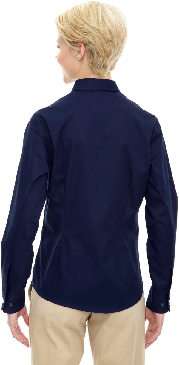 An image of a Custom Core 365 Ladies' Operate Long Sleeve Twill Shirt in Classic Navy!