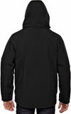 Am image of a Custom North End Men's Glacier Insulated Three Layer Fleece Bonded Soft Shell Jacket with Detachable Hood in Black!
