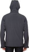 Am image of a Custom North End Men's Prospect Two Layer Fleece Bonded Soft Shell Hooded Jacket in Fossil Grey!