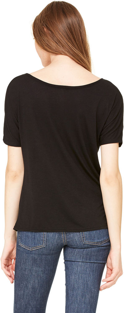 Am image of a Custom Bella and Canvas Ladies' Slouchy Scoop Neck T Shirt in Black!
