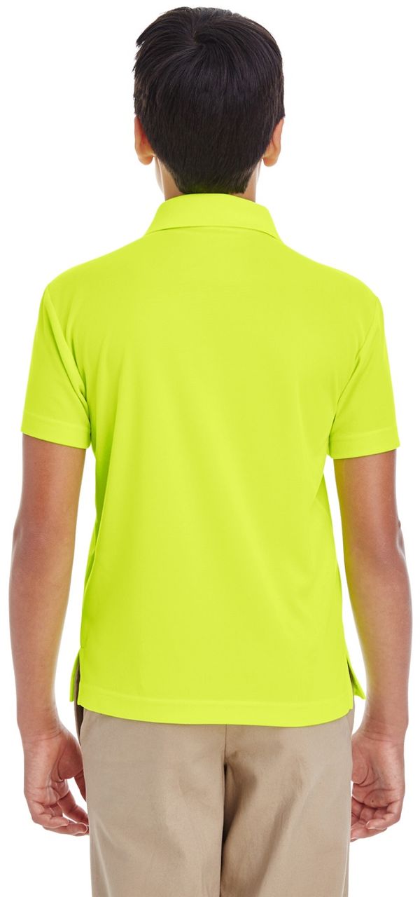 Am image of a Custom Core 365 Youth Origin Performance Pique Polo in Safty Yellow!
