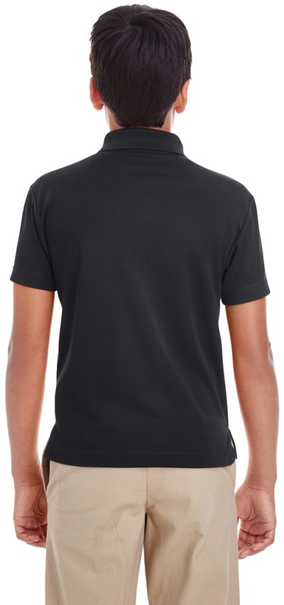 Am image of a Custom Core 365 Youth Origin Performance Pique Polo in Black!