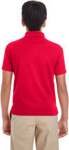 Am image of a Custom Core 365 Youth Origin Performance Pique Polo in Classic Red!