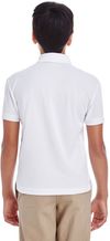 Am image of a Custom Core 365 Youth Origin Performance Pique Polo in White!