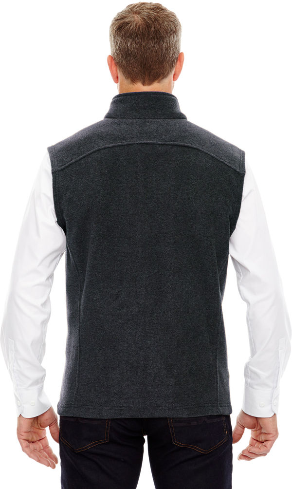 Am image of a Custom Core 365 Men's Journey Fleece Vest in Heather Charcoal!