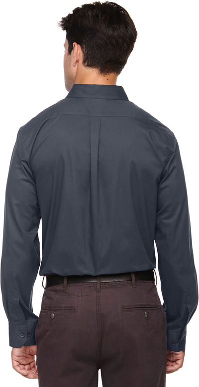 Am image of a Custom Core365 Men's Operate Long Sleeve Twill Shirt in Carbon!