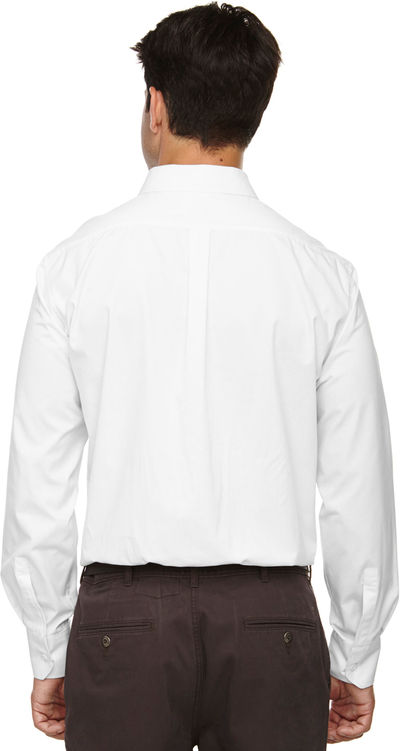 Am image of a Custom Core365 Men's Operate Long Sleeve Twill Shirt in White!