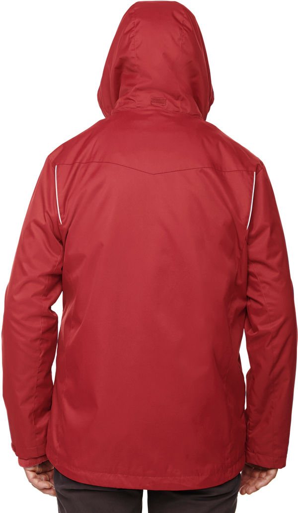 Am image of a Custom Core 365 Men's Region 3 in 1 Jacket with Fleece Liner in Classic Red!