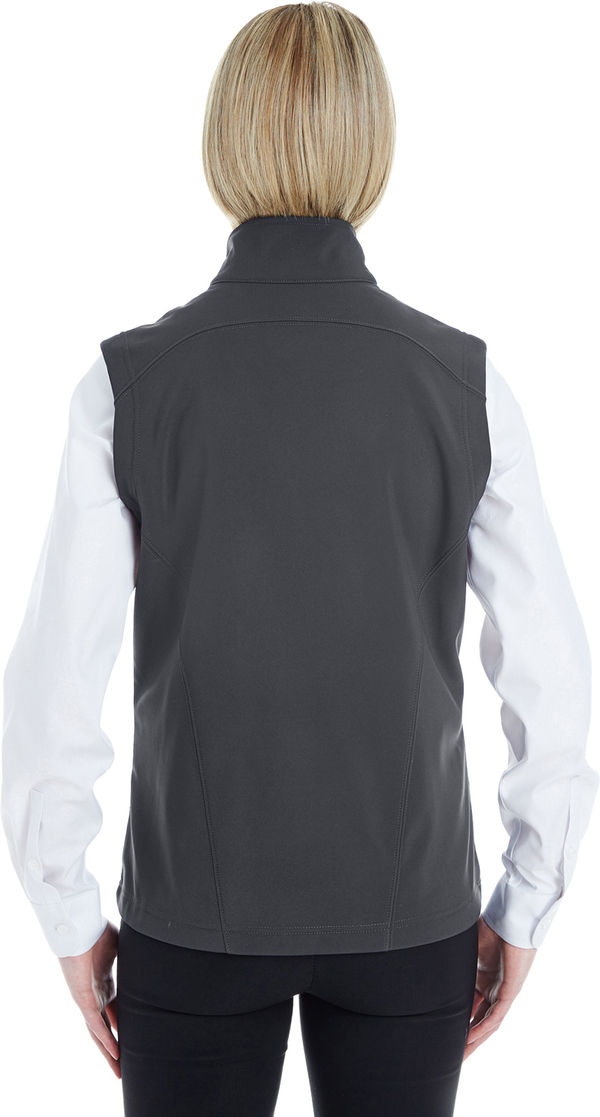 Am image of a Custom Core 365 Ladies' Cruise Two Layer Fleece Bonded Soft Shell Vest in Carbon!