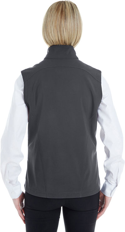 Am image of a Custom Core 365 Ladies' Cruise Two Layer Fleece Bonded Soft Shell Vest in Carbon!