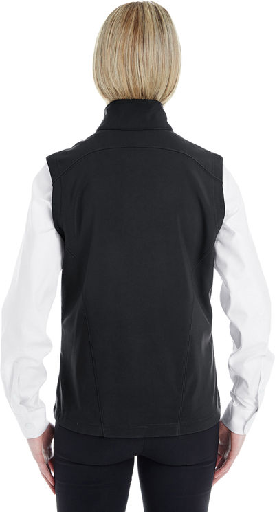 Am image of a Custom Core 365 Ladies' Cruise Two Layer Fleece Bonded Soft Shell Vest in Black!