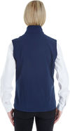 Am image of a Custom Core 365 Ladies' Cruise Two Layer Fleece Bonded Soft Shell Vest in Classic Navy!