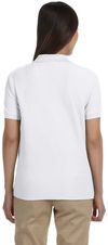 Am image of a Custom Devon & Jones Ladies' Pima Pique Short Sleeve Y Collar Polo in White!
