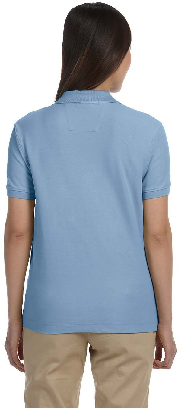 Am image of a Custom Devon & Jones Ladies' Pima Pique Short Sleeve Y Collar Polo in Slate Blue!