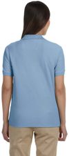 Am image of a Custom Devon & Jones Ladies' Pima Pique Short Sleeve Y Collar Polo in Slate Blue!