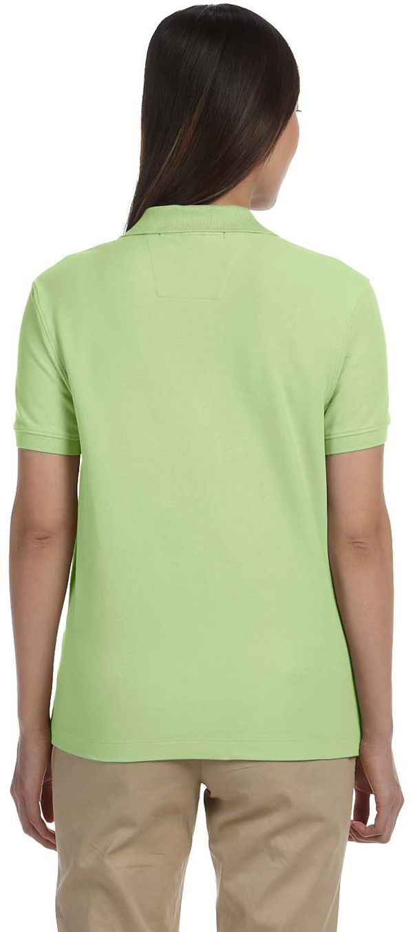 Am image of a Custom Devon & Jones Ladies' Pima Pique Short Sleeve Y Collar Polo in Lime!