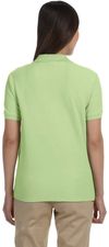 Am image of a Custom Devon & Jones Ladies' Pima Pique Short Sleeve Y Collar Polo in Lime!