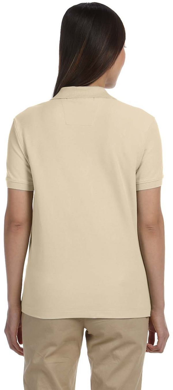 Am image of a Custom Devon & Jones Ladies' Pima Pique Short Sleeve Y Collar Polo in Stone!