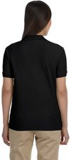 Am image of a Custom Devon & Jones Ladies' Pima Pique Short Sleeve Y Collar Polo in Black!