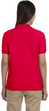 Am image of a Custom Devon & Jones Ladies' Pima Pique Short Sleeve Y Collar Polo in Red!