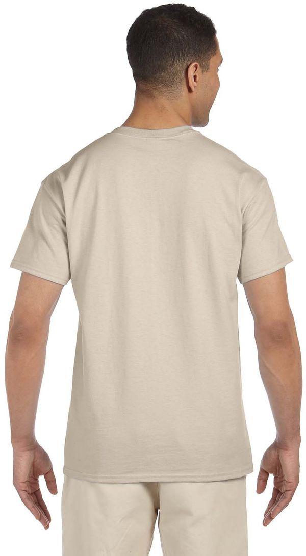 Am image of a Custom Gildan Ultra Cotton Pocket T Shirt in Sand!