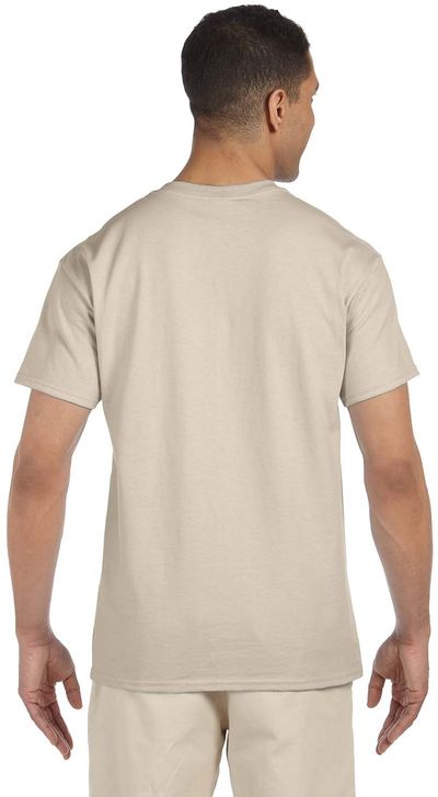 Am image of a Custom Gildan Ultra Cotton Pocket T Shirt in Sand!